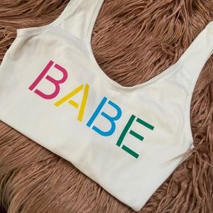 LA Hearts multicolor “BABE” white bodysuit